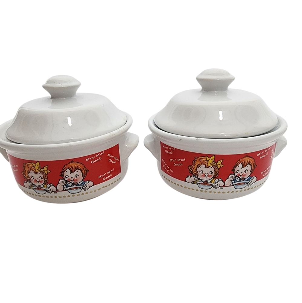 Vintage 1998 Campbell’s Soup Crock Bowls Lids Set 2